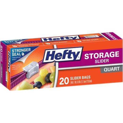 Hefty Slider Food Storage Bags, Quart Size, 1 Box of 20 Bags