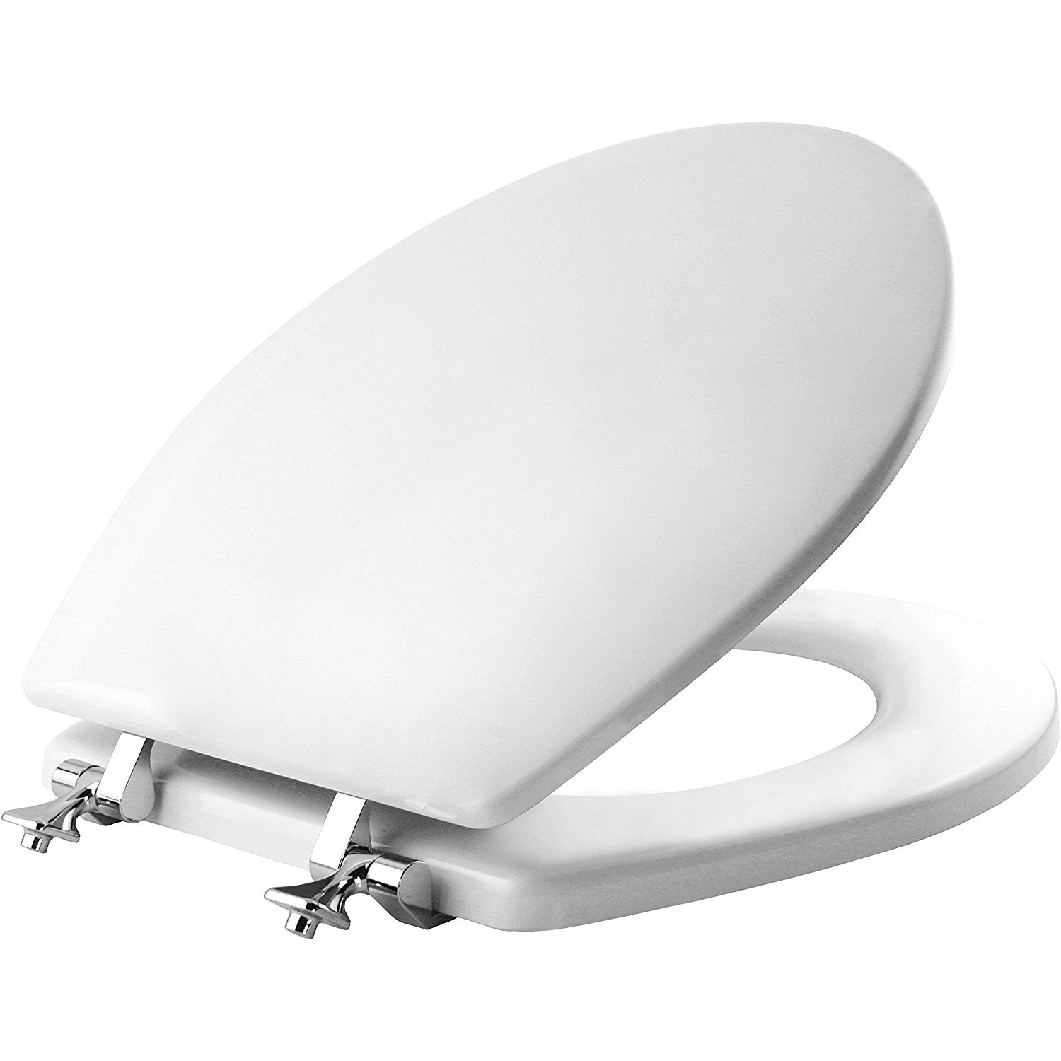 Round White Wood Toilet Seat – Chrome Hinges