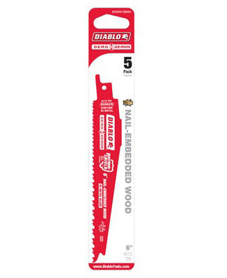 Diablo Steel Demom Reciprocating Saw Blades – 6-12 Tooth – 6" – Pack of 5