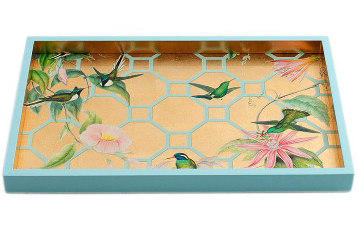 Caspari Hummingbird Trellis Lacquer Vanity Tray in Gold