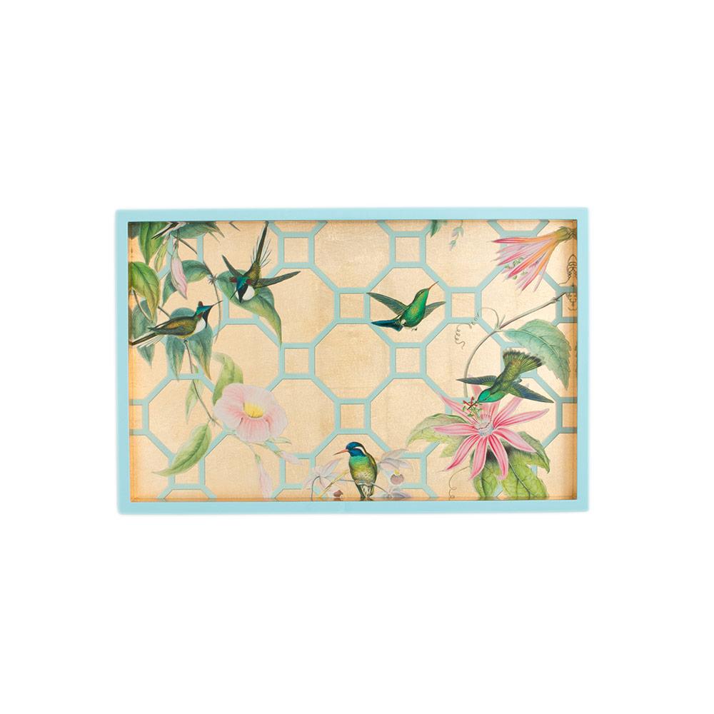 Caspari Hummingbird Trellis Lacquer Vanity Tray in Gold