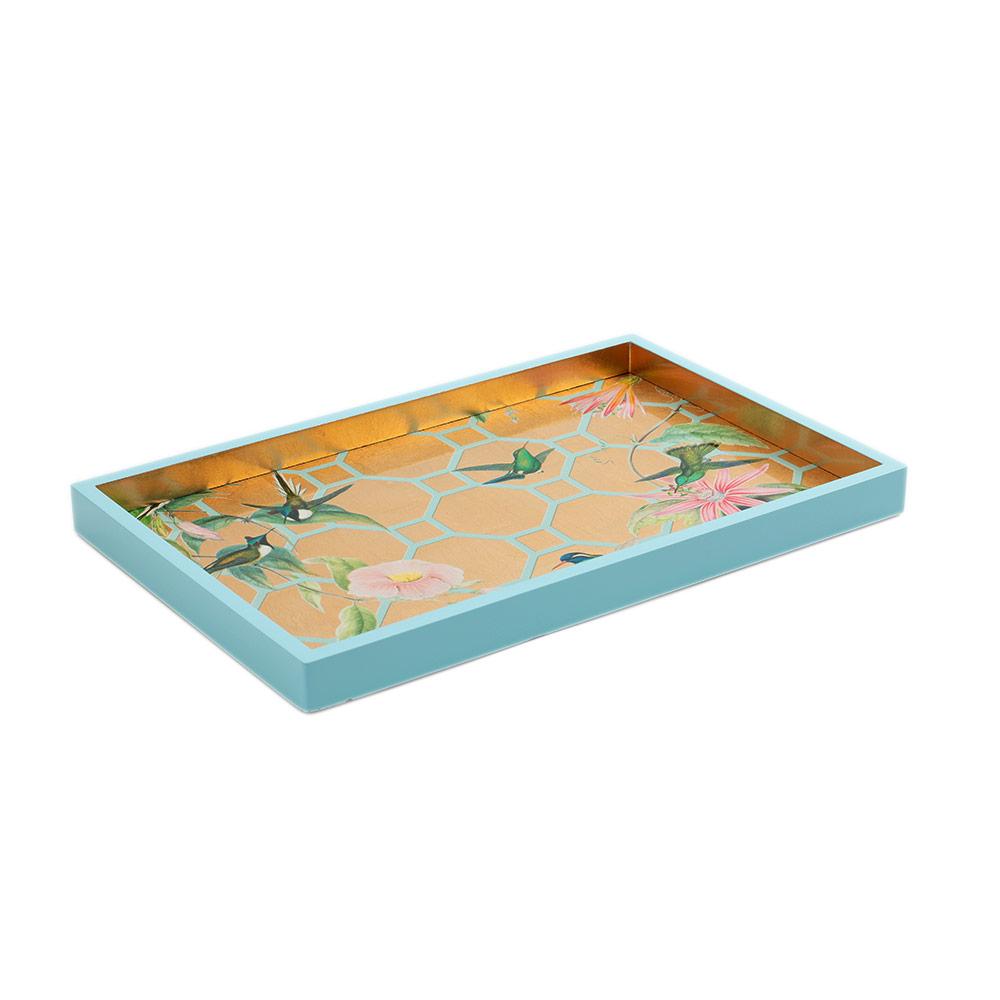 Caspari Hummingbird Trellis Lacquer Vanity Tray in Gold