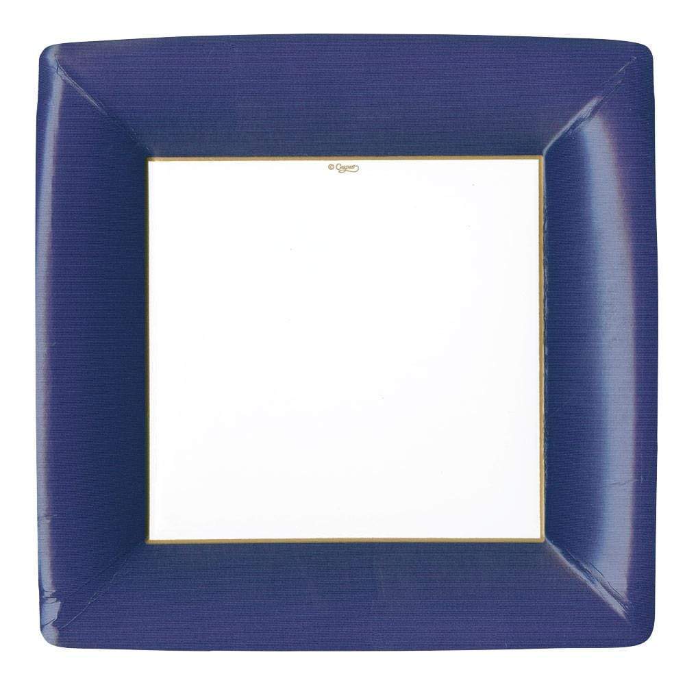 Caspari Grosgrain Border in Navy Square Paper Dinner Plates - 8pk