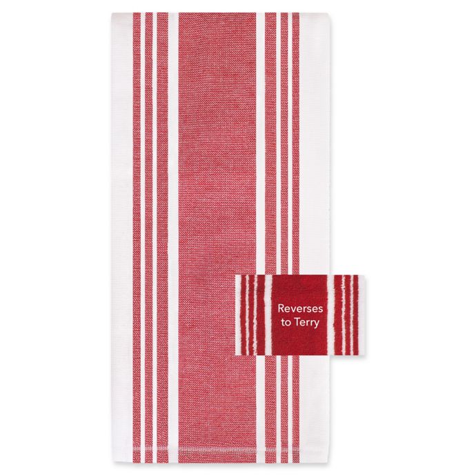 All-Clad Stripe Dual Sided Woven Kitchen Towel, Set of 3 - Chili