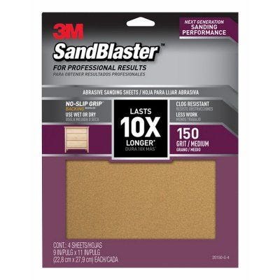 3M Sandblaster Sandpaper – 9" x 11" – 150 Grit – Pack of 4