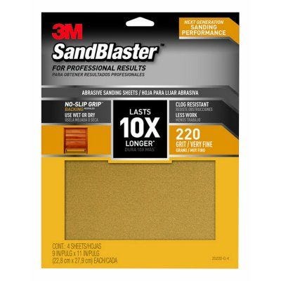 3M Sandblaster Sandpaper – 9" x 11" – 220 Grit – Pack of 4