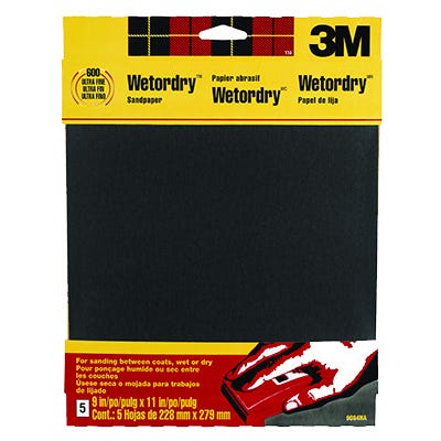 3M Wet/Dry Sandpaper – 9" x 11" – 600-Grit – Pack of 5