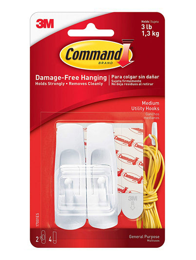 Command Medium Utility Stick On Hooks – 3lb – Pack of 2