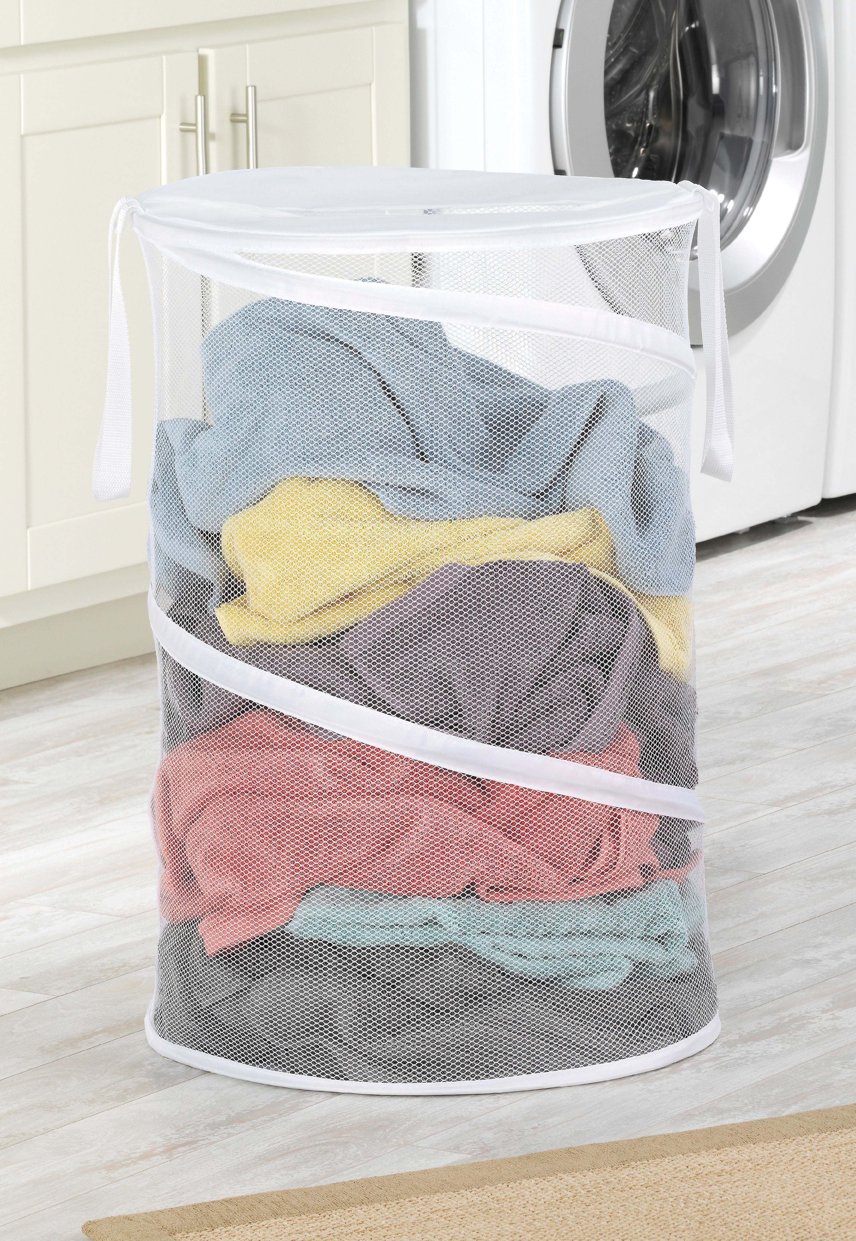 Cesto de ropa plegable de malla con asas - Blanco