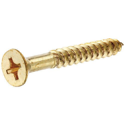 Brass Flat Head Phillips Wood Screw - #8 x 1/2" – 10 Pack