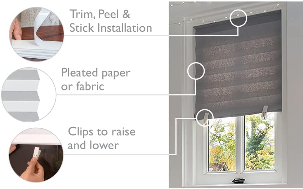 Redi Shade No Tools Light Filtering Pleated Peel and Stick Fabric Shade – White