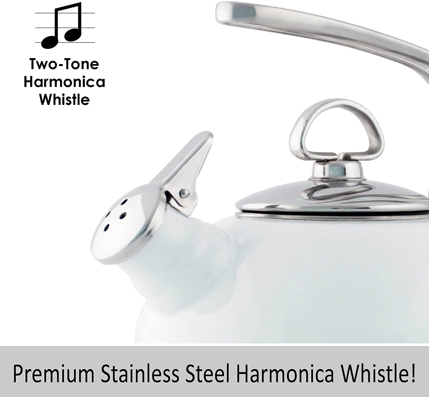 Chantal Classic Harmonica Whistle Tea Kettle - Enamel-on-Steel – 1.8 Qt. - White