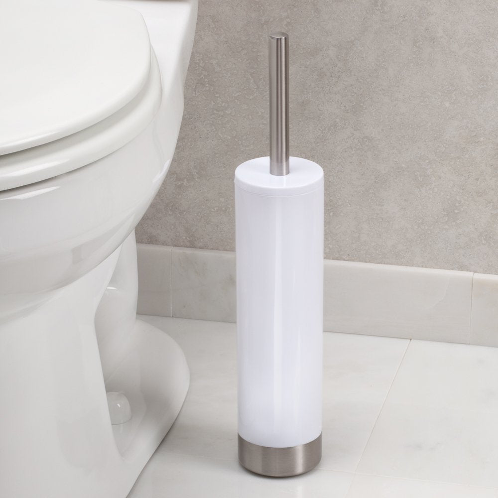 InterDesign Slim Toilet Bowl Brush and Holder – White/Brushed Stainless Steel