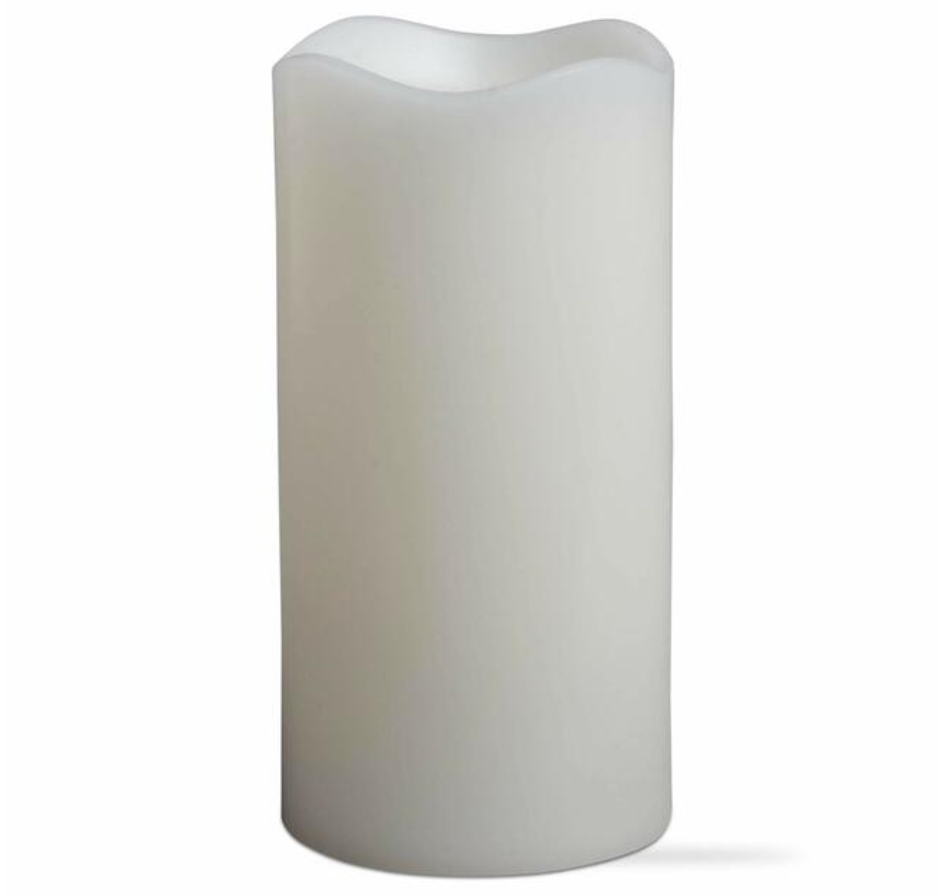 Wax Pillar Candle With Flickering LED Flame – Ivory – 6” x 3”