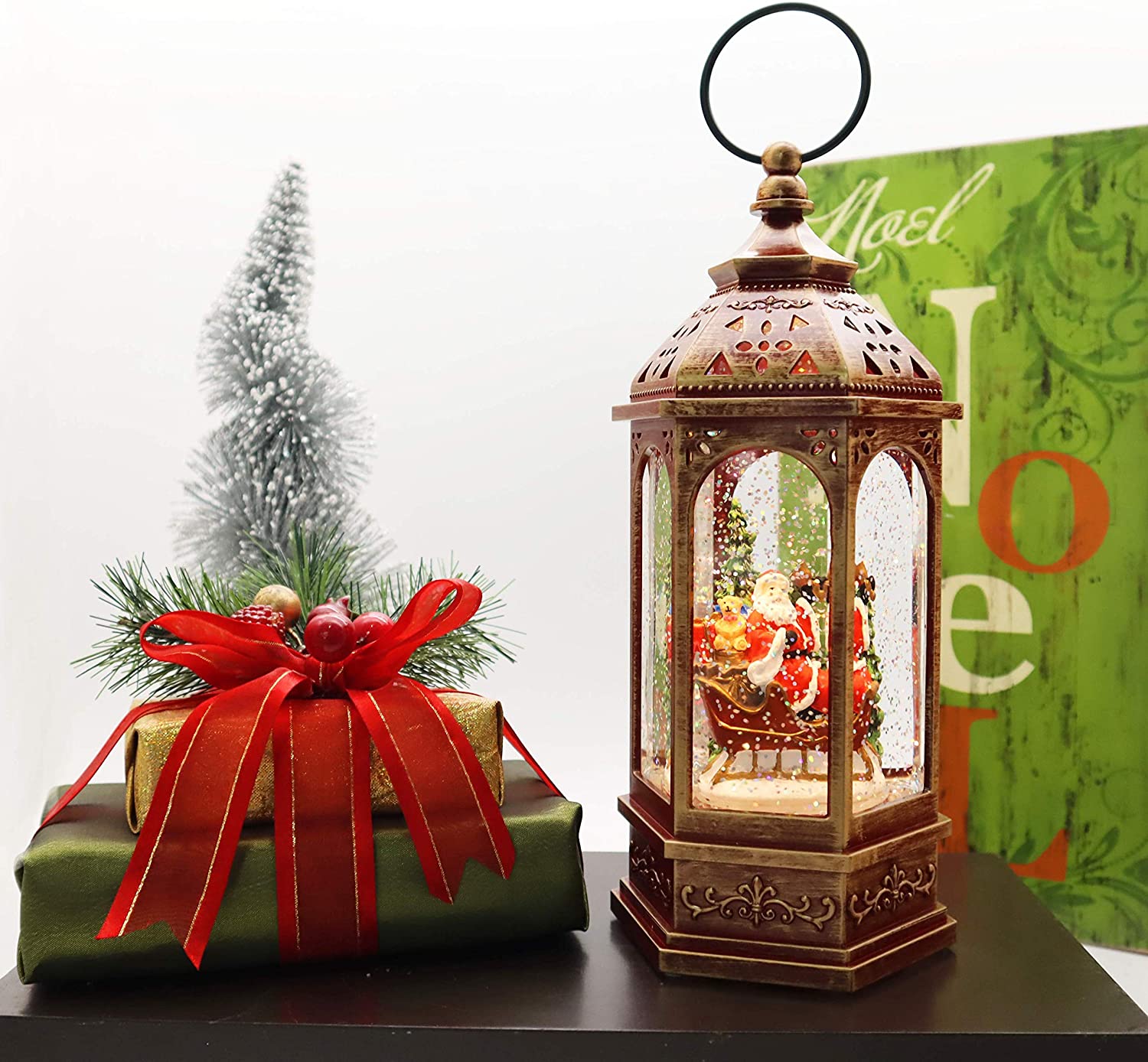 Santa Musical Water Globe Lantern with Swirling Glitter