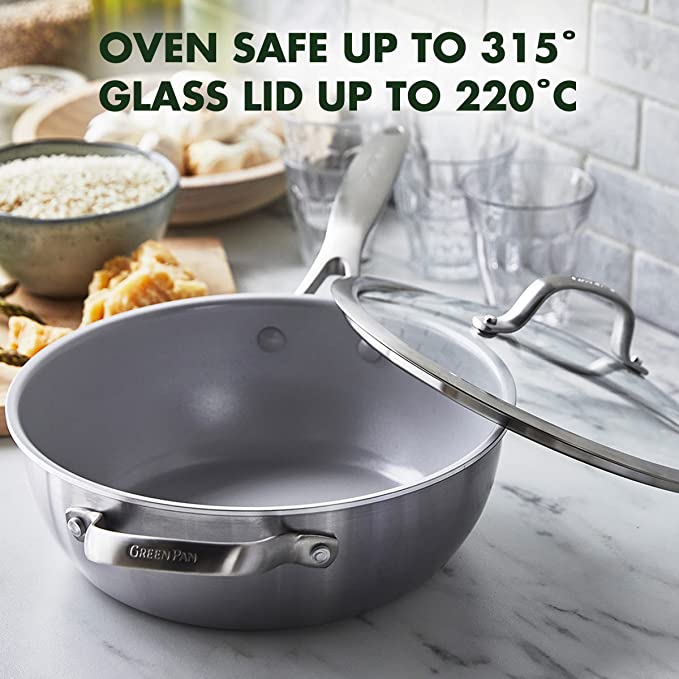 GreenPan Tri-Ply Stainless Steel Healthy Ceramic Nonstick Chef Saute Pan – 3QT