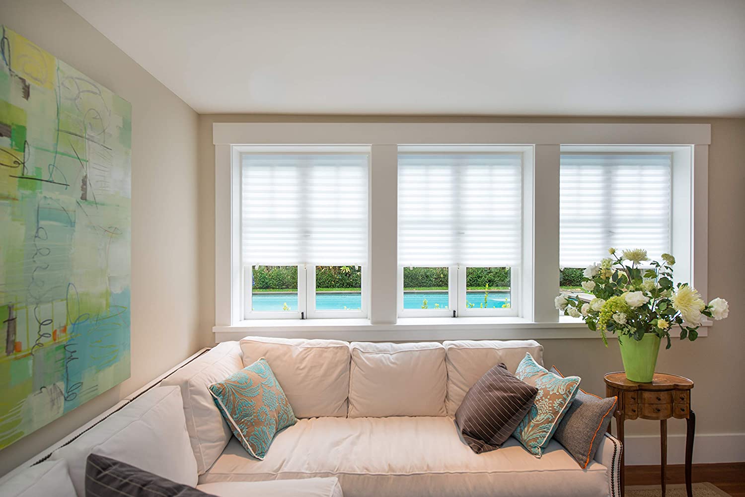 Redi Shade No Tools Light Filtering Pleated Peel and Stick Fabric Shade – White