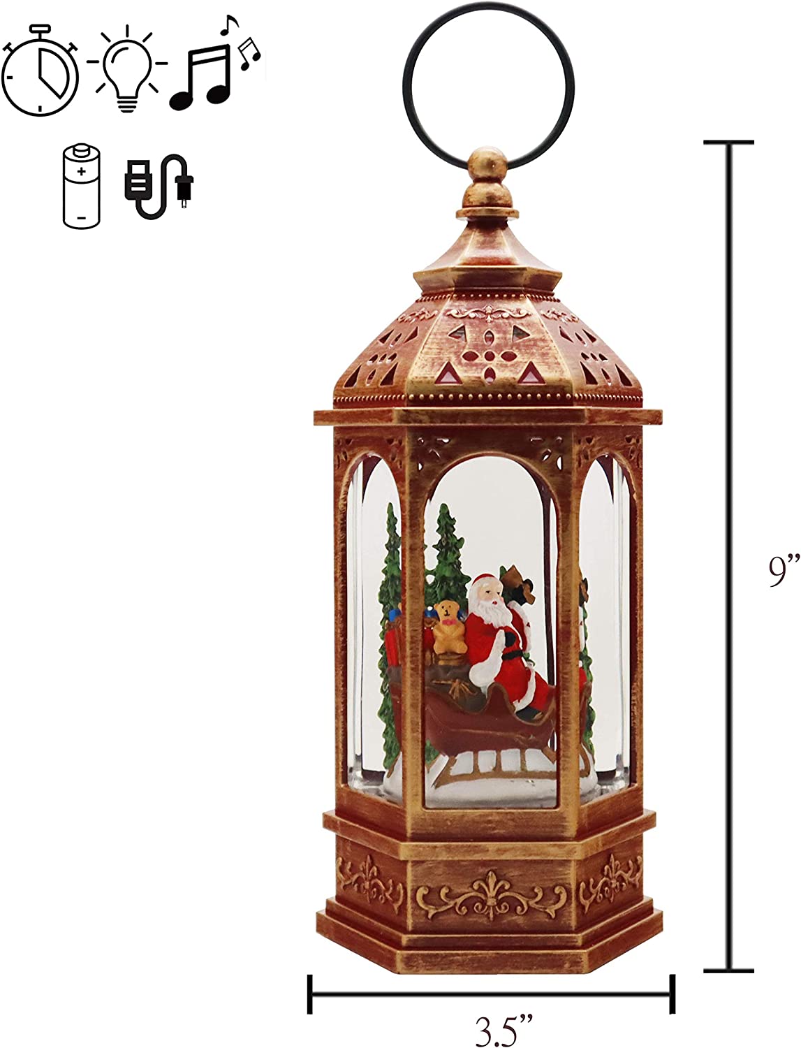 Santa Musical Water Globe Lantern with Swirling Glitter