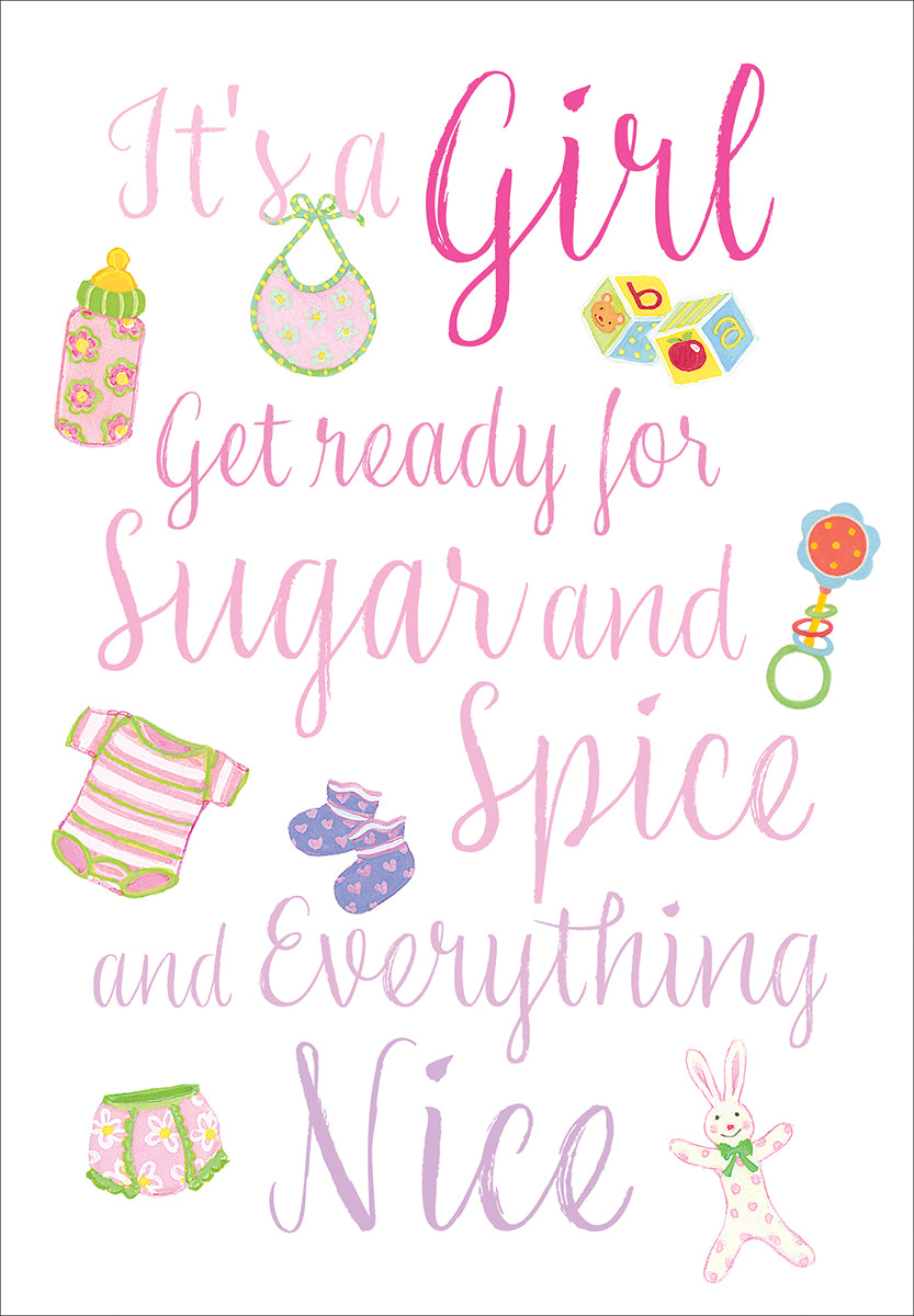 Caspari – Sugar And Spice Baby Girl Card – 1 Card & 1 Envelope