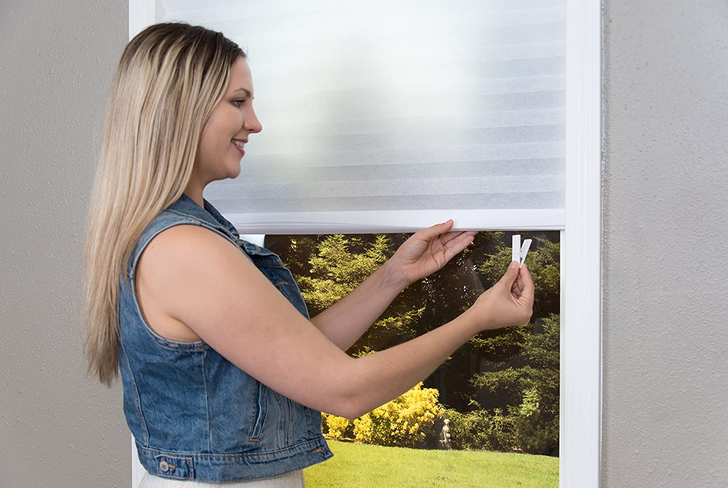 Redi Shade No Tools Light Filtering Pleated Peel and Stick Fabric Shade – White