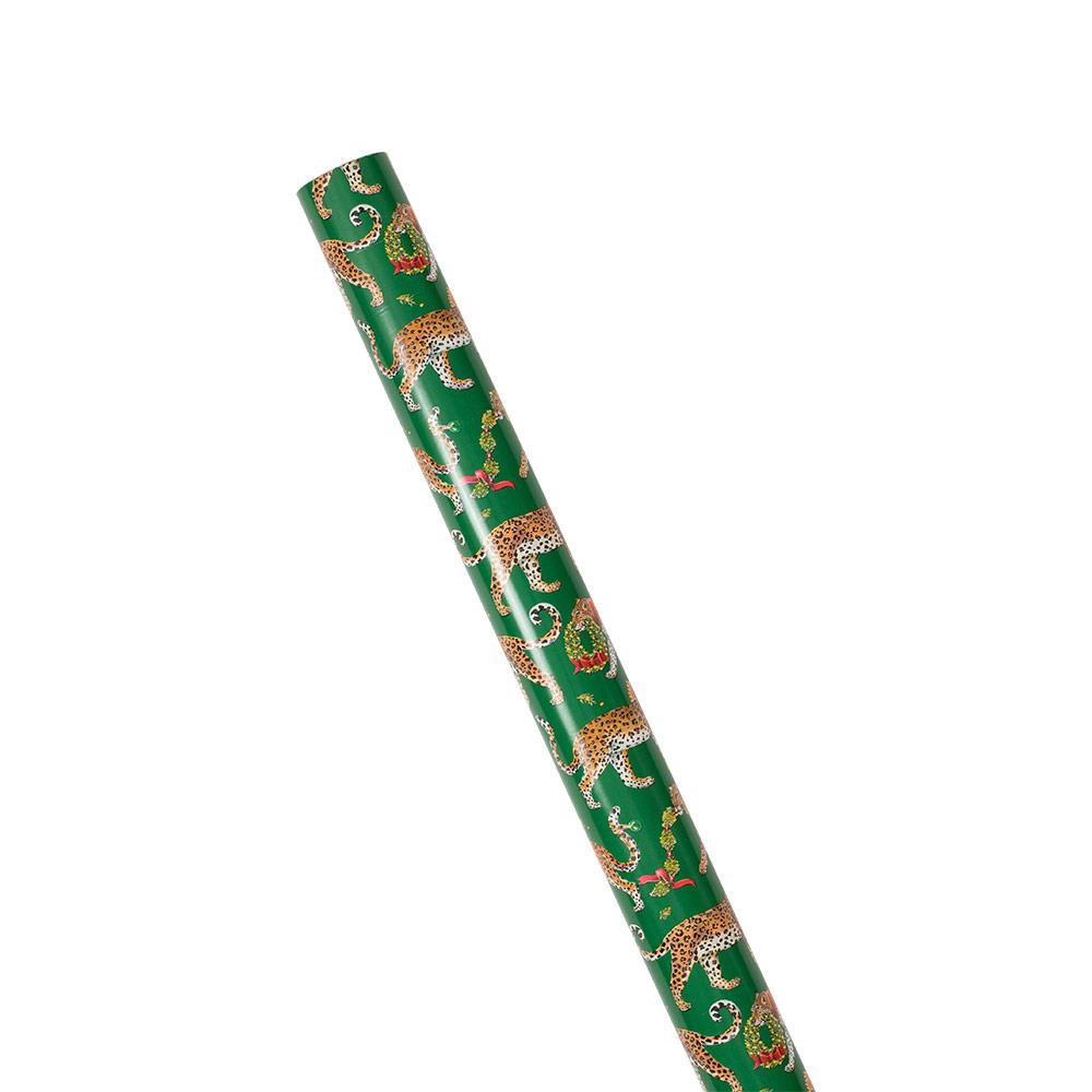 Christmas Leopards Gift Wrapping Paper in Dark Green - 30" x 8' Roll – Local Delivery Only