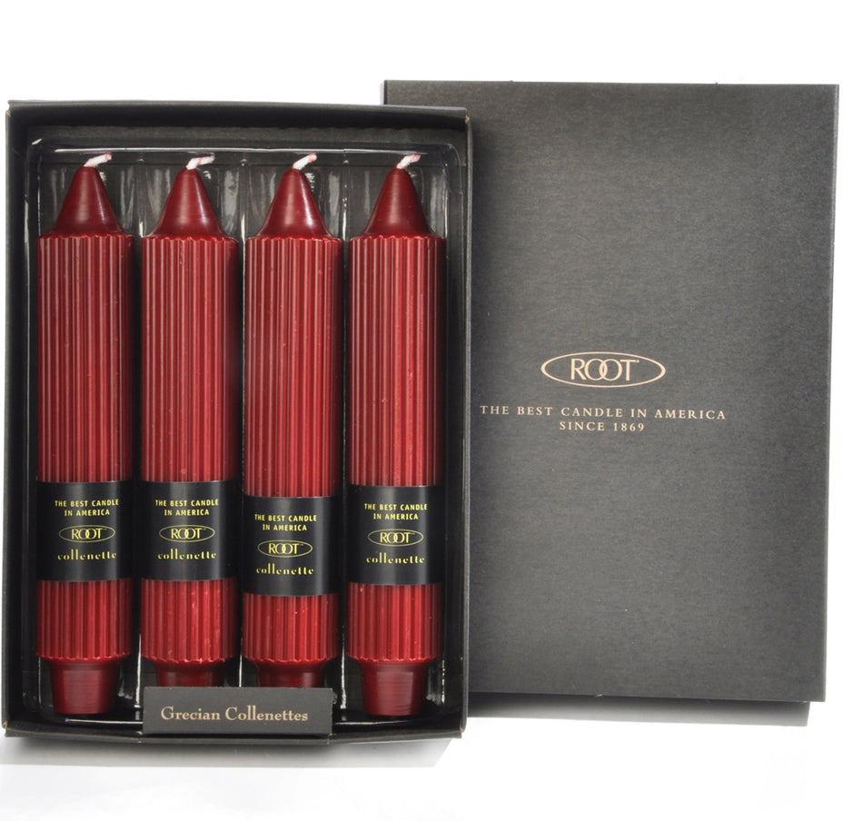 Root Grecian Collenette Candle – Garnet – 7" – Box of 4