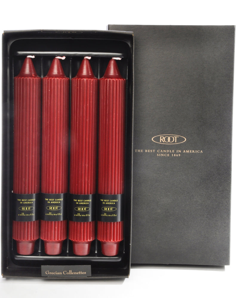 Root Grecian Collenette Candle – Garnet – 9" – Box of 4