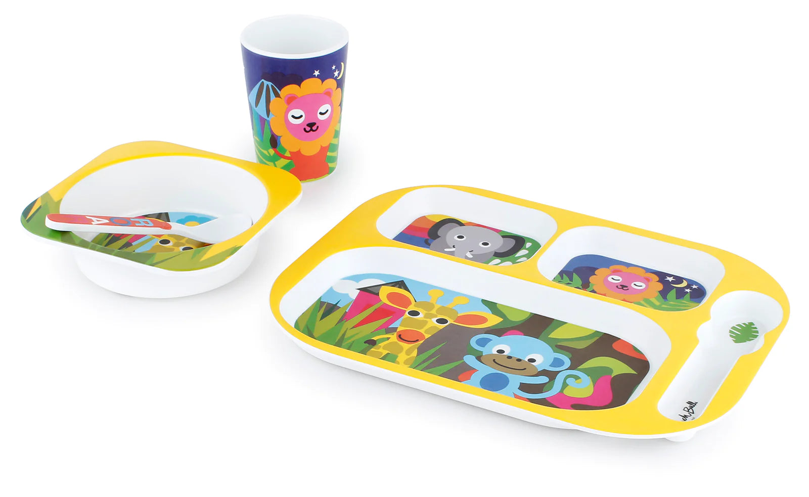 French Bull Kids Everyday Melamine 4 Piece Tableware Set – Jungle Animals