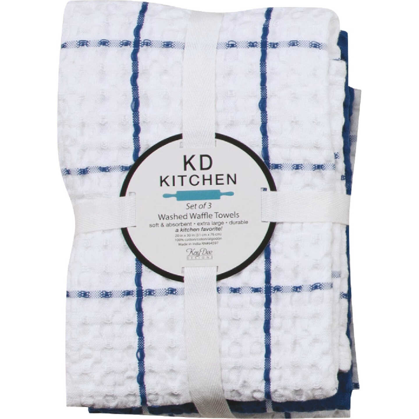 Kay Dee Designs Waffle Kitchen Towel – True Blue – Pack of 3