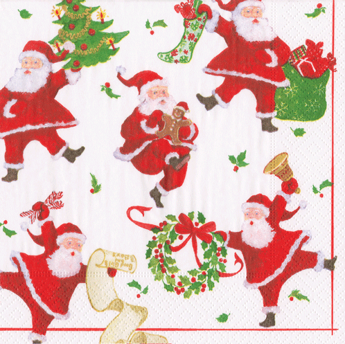 Caspari Dancing Santa Luncheon Napkins - 20pk