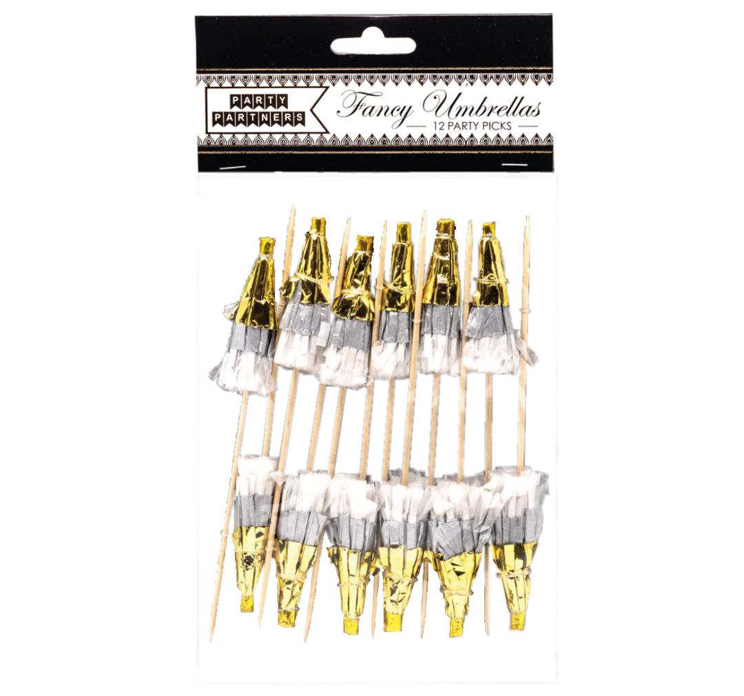 Fancy Umbrella Foil Party Picks – 12pk