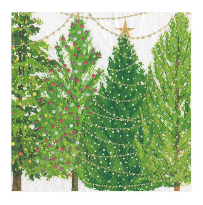 Caspari Christmas Trees with Lights Cocktail Napkins - 20pk