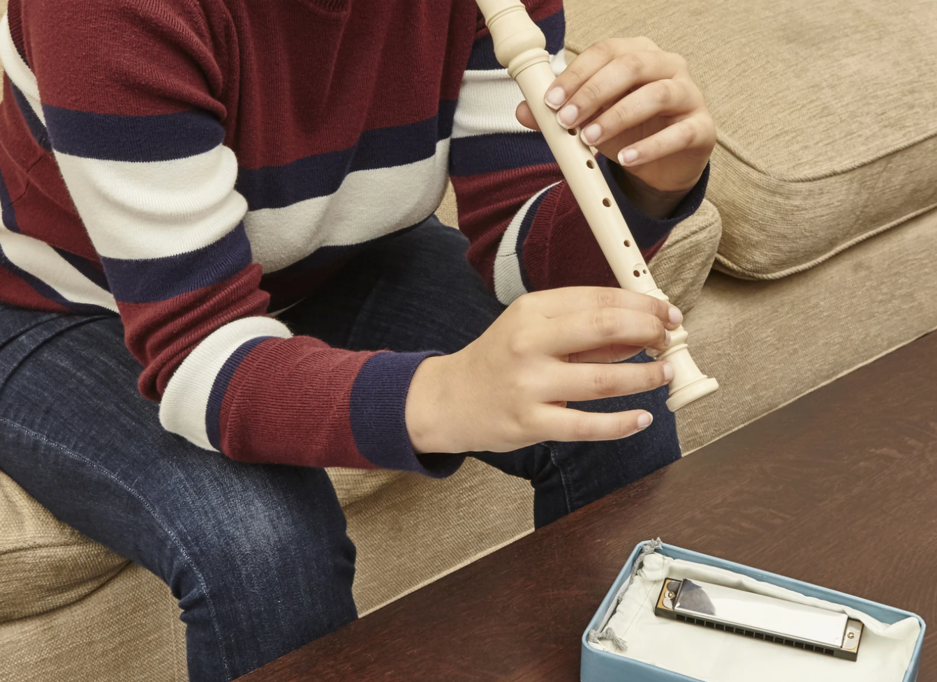 Music Box Tin - Includes a Recorder and Harmonica With Instructions