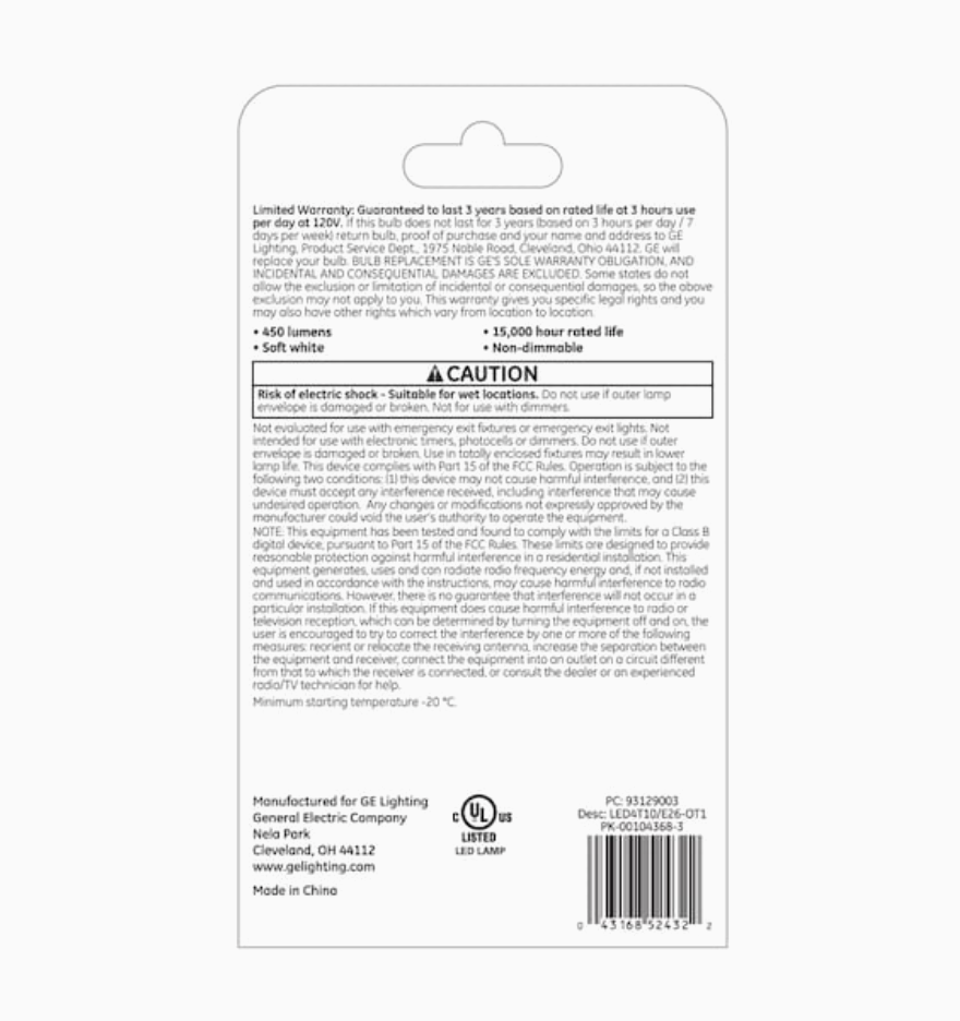 Bombilla de luz transparente tubular LED blanco suave – 250 lúmenes (25 vatios)