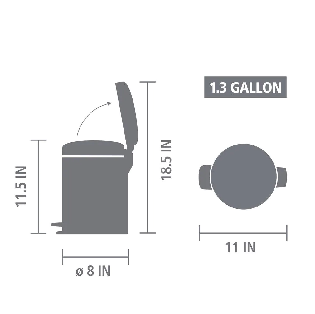 Brabantia NewIcon Matte Steel Fingerprint Proof Step-On Trash Can – 1.3 Gal.