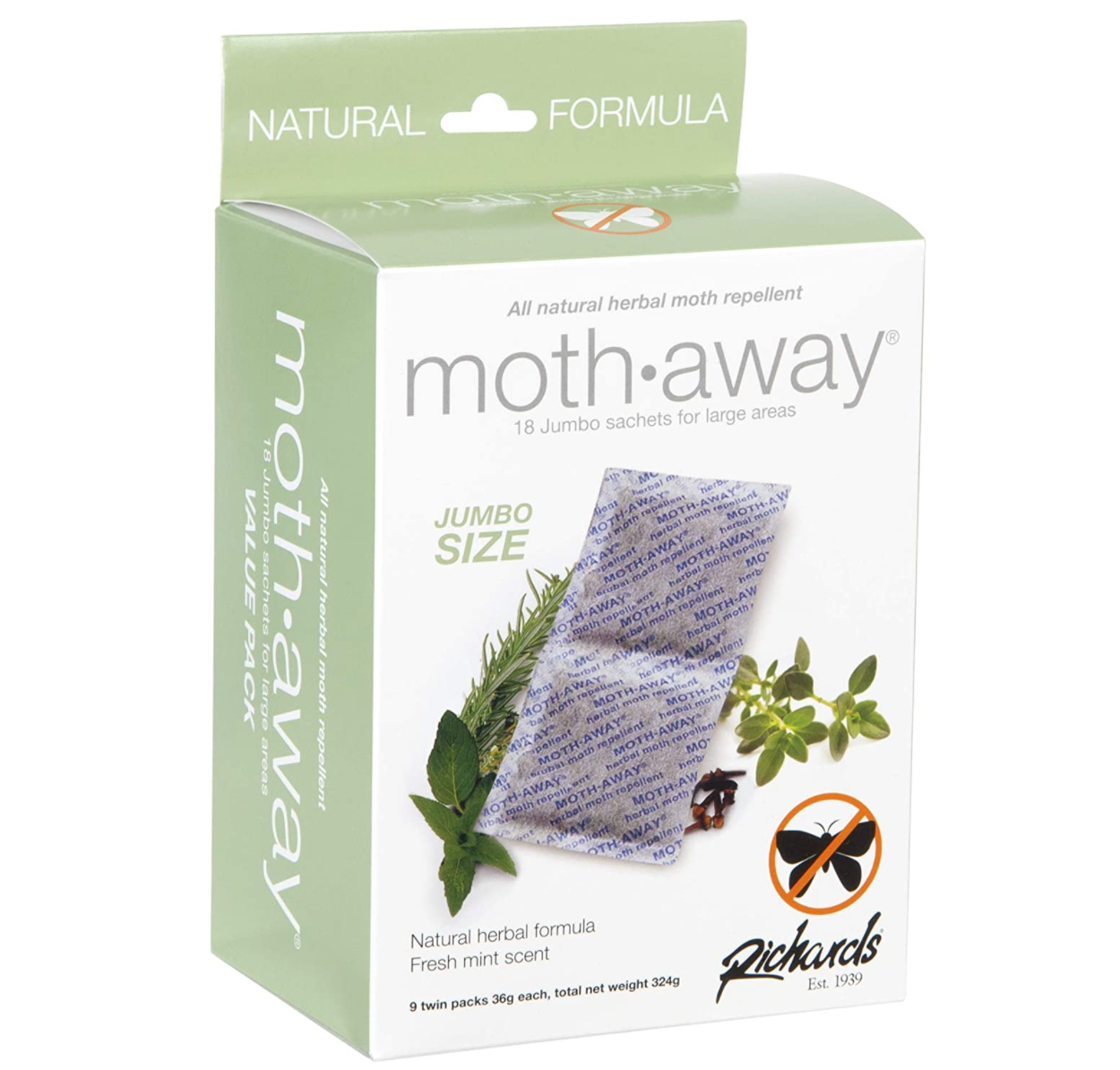 Jumbo Moth Away Herbal Non Toxic Natural Repellent – 18-Count