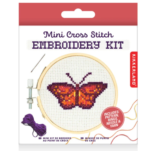 Kikkerland Mini Cross Stitch Embroidery Butterfly Kit