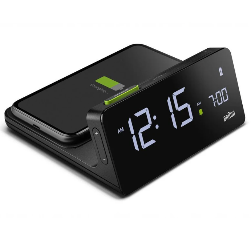 Braun Digital Clock – Wireless Charging Dock - Black