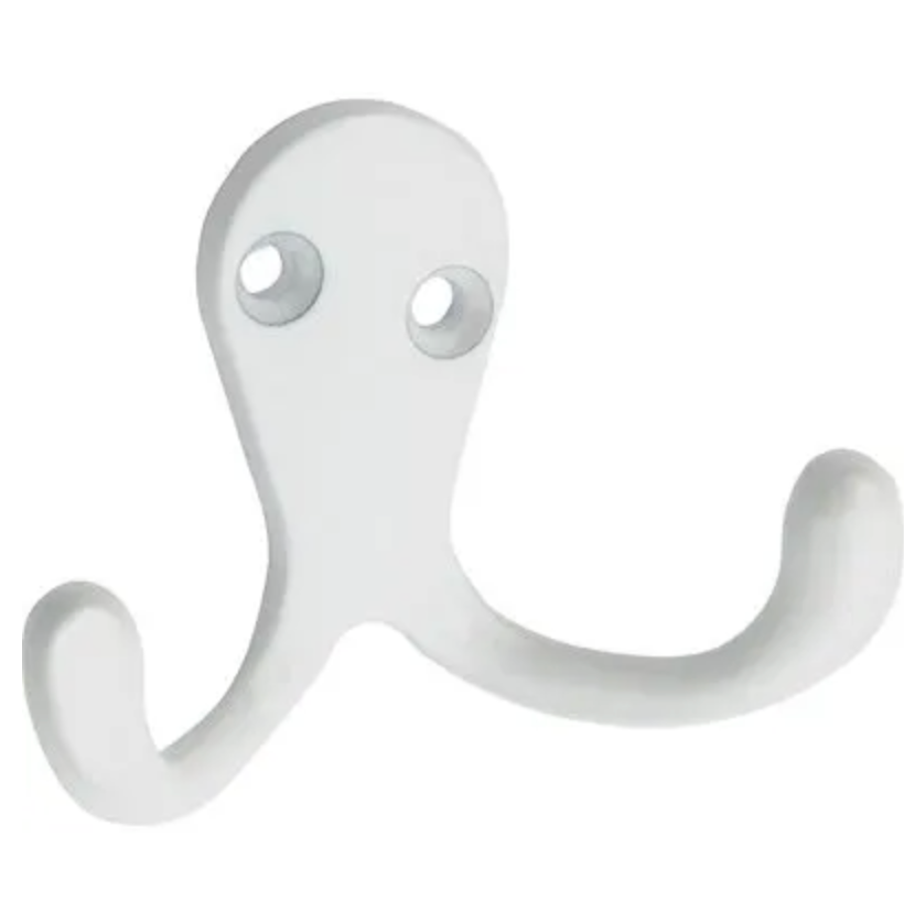 Double Prong Wall Hook for Clothes – White – 2-Pk.