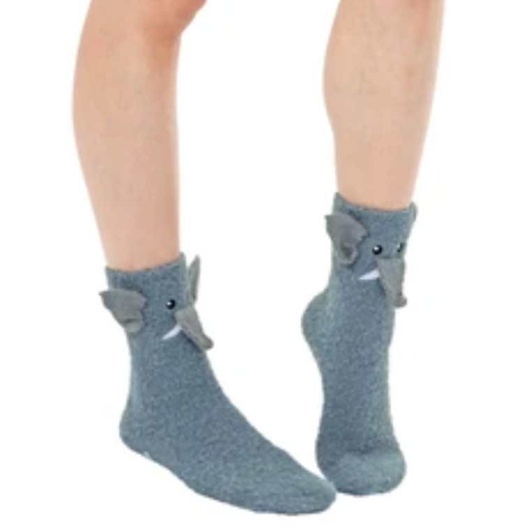 Living Royal Fuzzy Crew Slipper Socks – Elephant