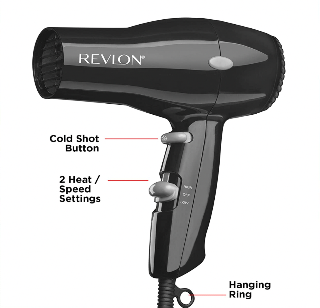 Revlon Essentials Lightweight + Compact Travel Hair Dryer – Black