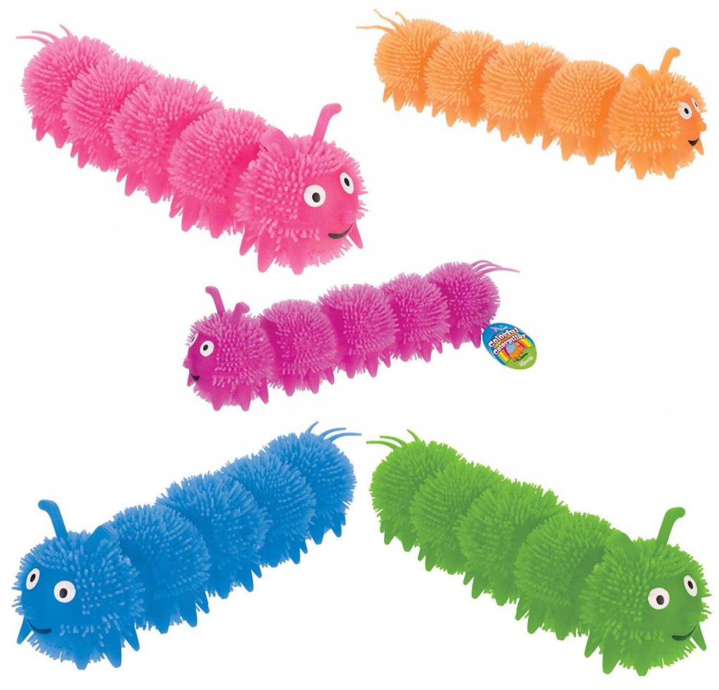 Colorful Squishy Caterpillar – 7.5" – Assorted Colors – Sold Individually