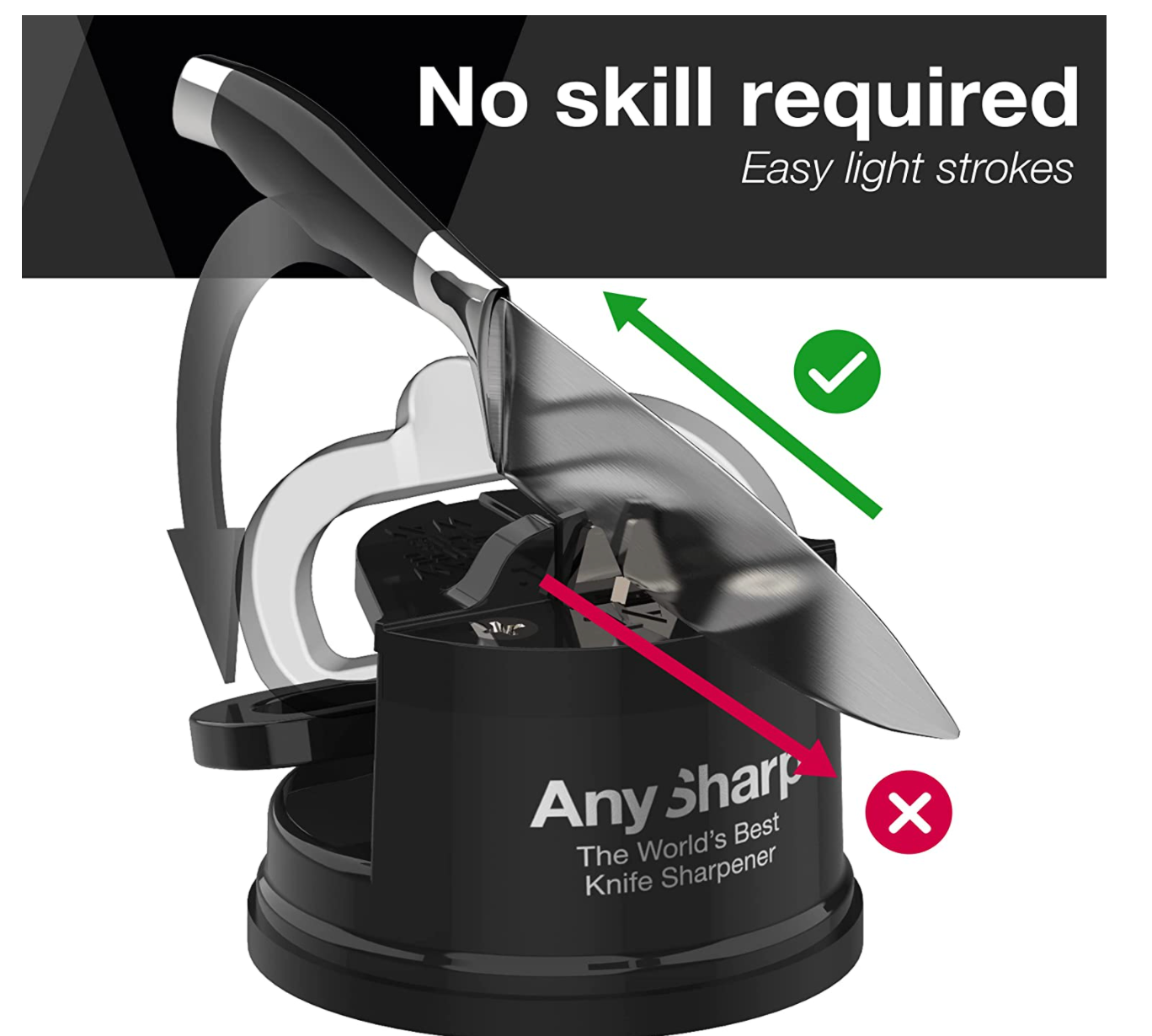 AnySharp Pro Knife One Handed Use Sharpener With Power Grip Surface – Black
