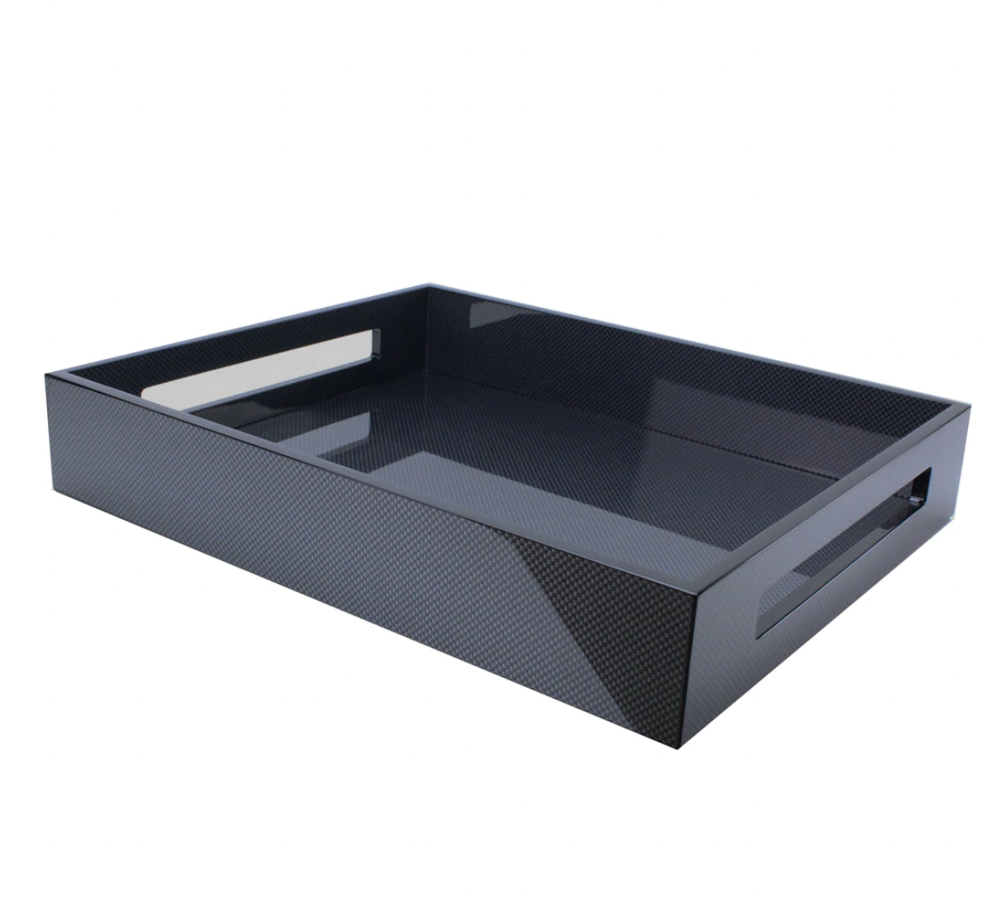 Addison Ross Lacquered Tray with Carbon Fibre Effect – 16” x 14”