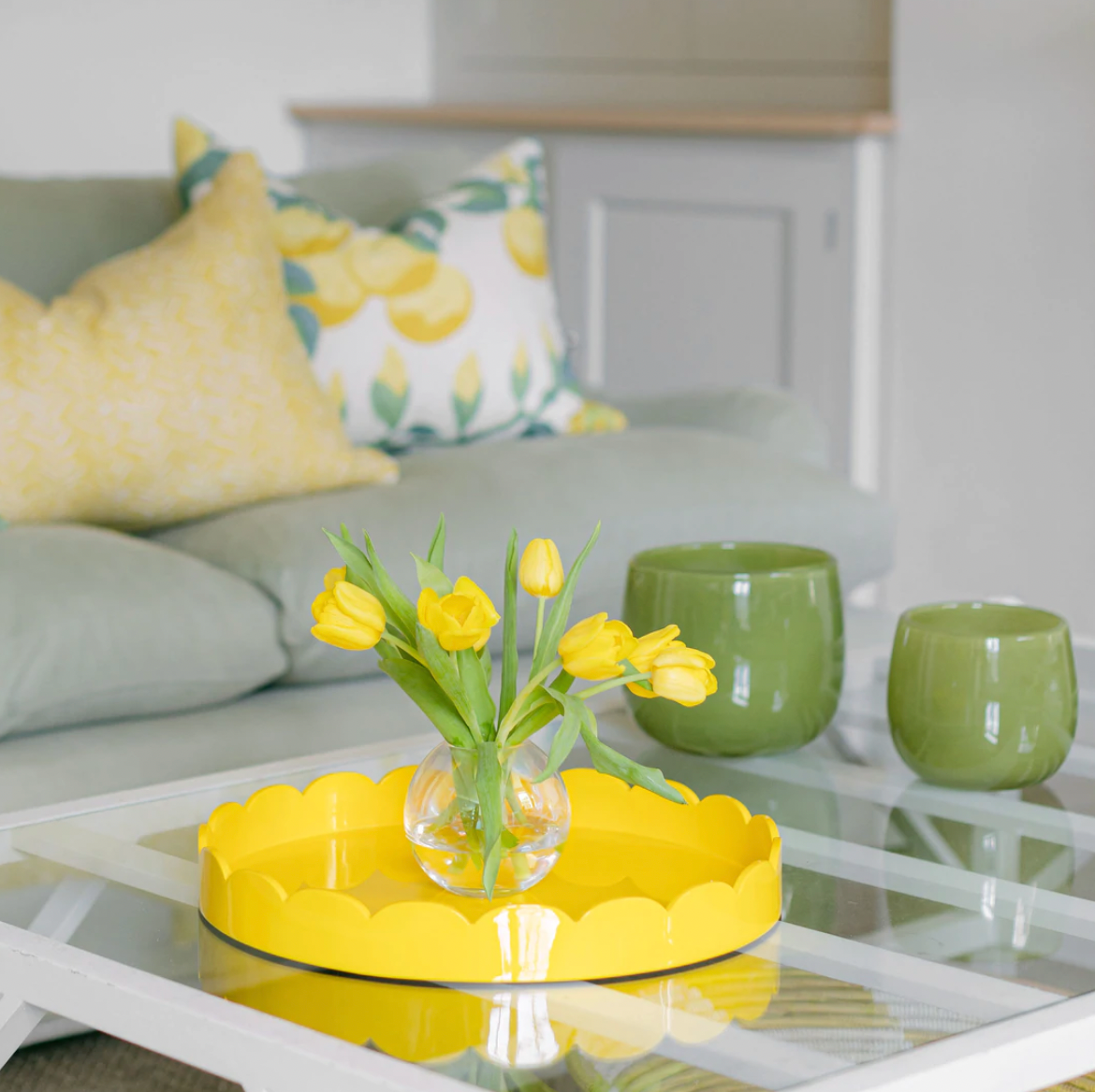 Addison Ross Round Scallop Lacquered Tray – Yellow – 16” x 16”
