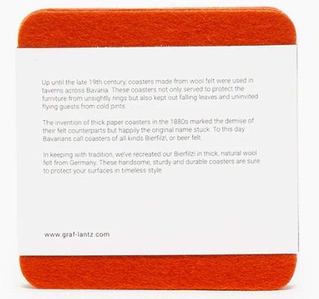 Graf Lantz Bierfilzl Square Felt Coaster – Orange – 4pk