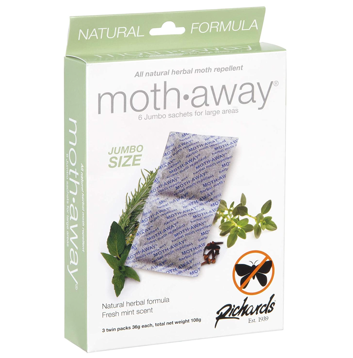 Jumbo Moth Away Herbal Moth Repellent – 6 Jumbo Sachets