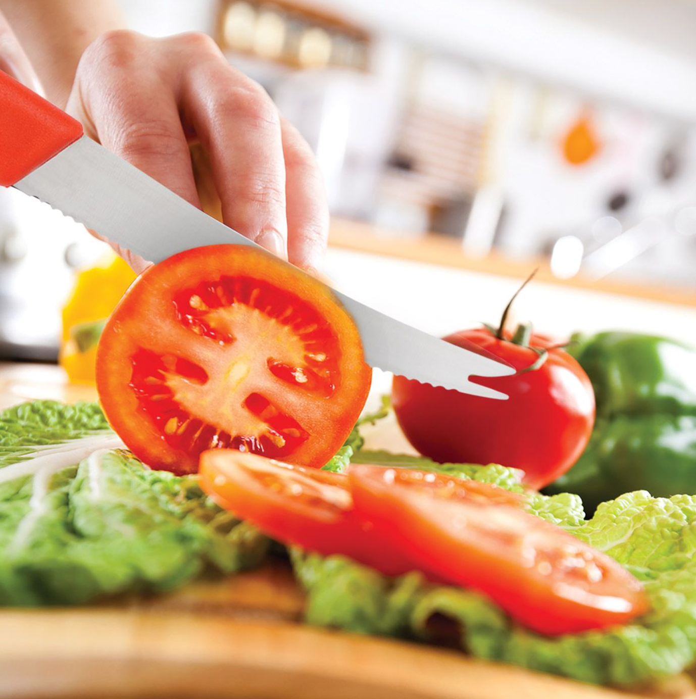 Serrated Fork-Tip Tomato Knife – Red – 4.25"