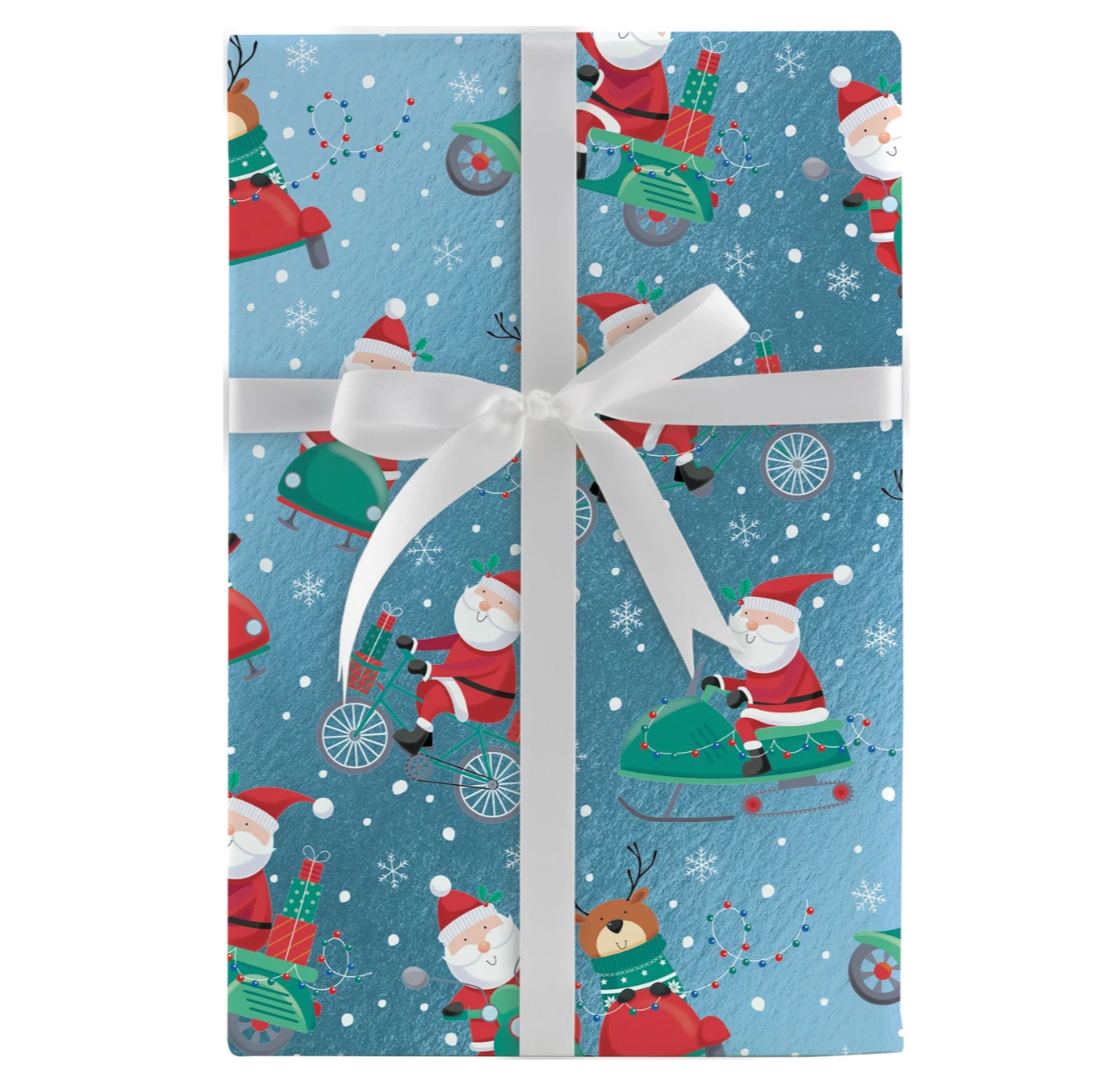Santa And Snowmobiles Gift Wrap Roll - 30" x 10' Roll – Local Delivery Only