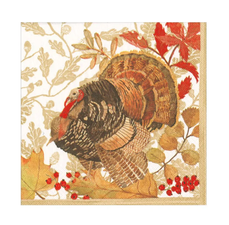 Caspari Woodland Turkey Paper Cocktail Napkins – 20pk